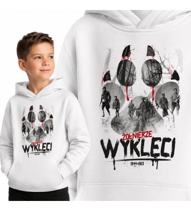 Bluza z kapturem dziecięca Patriotyczna  ŻOŁNIERZE WYKLĘCI BIAŁA